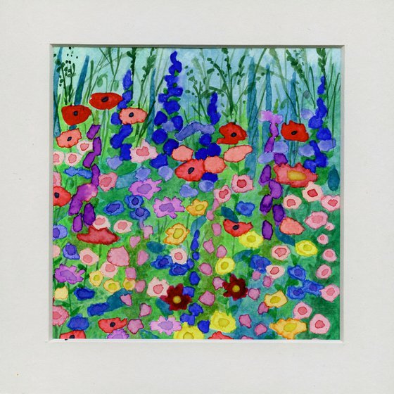 Wildflowers - mounted watercolour, small gift idea