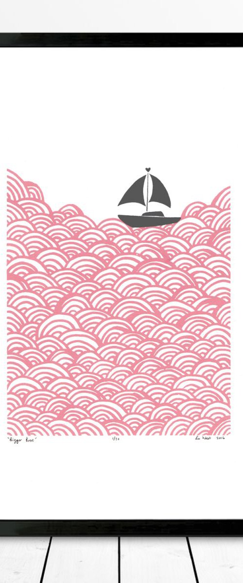 Bigger Boat in Rose Quartz and Grey - Framed - FREE UK Delivery by Lu West