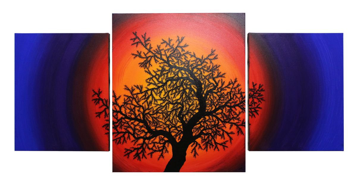 Abstract Botanical Acrylic Painting By Jonathan Pradillon, 45 X 22, Silhouette Tree Of Life, Original Artwork