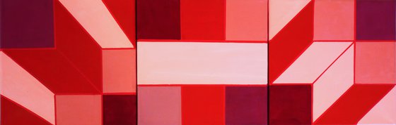 Red spectrum geometric color study triptych