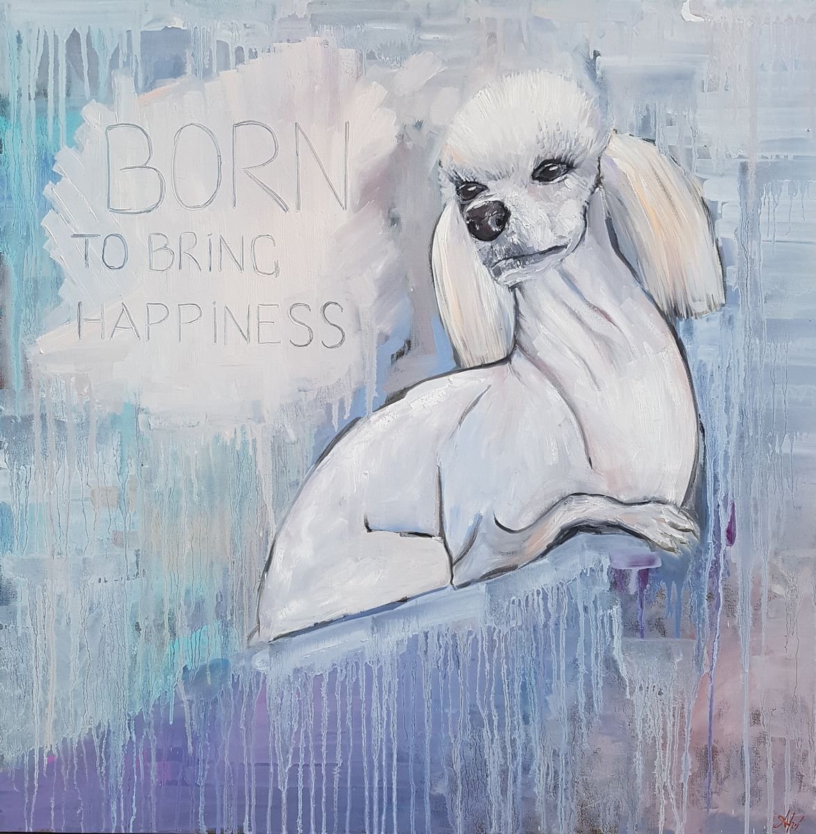 Painting Dog Dzudie: born to bring happiness, 8080 cm, original, Free shipping by Larissa Uvarova