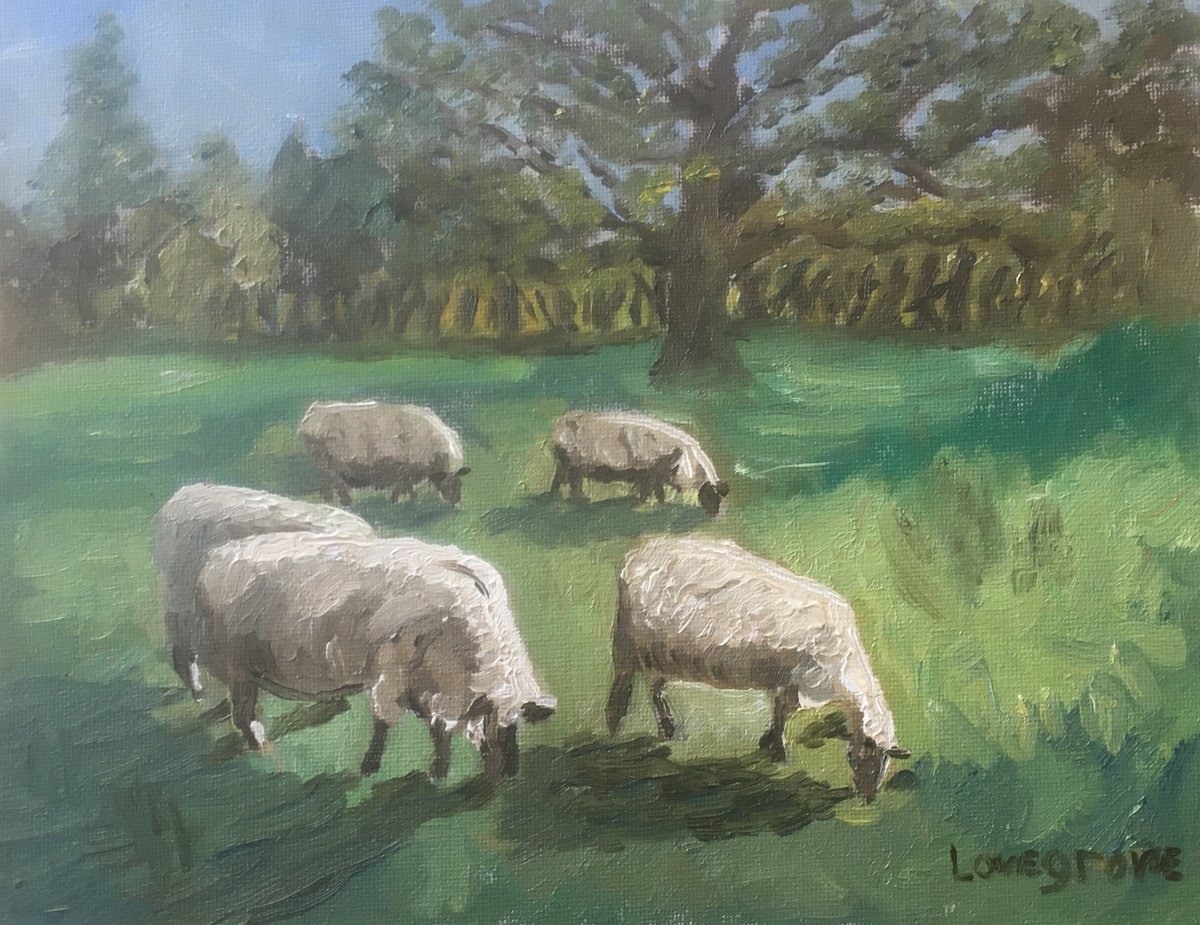 Impressionistic Animal Oil Painting By Julian Lovegrove Art, 10 X 8", Sheep In A Kent Orchard, Original Artwork