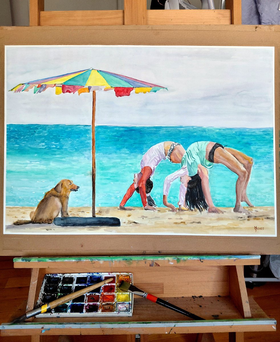 Impressionistic Watercolour , Beach Games By Zoran Mihajlovic Muza, 28 X 19, Artwork For Sale On Artfinder