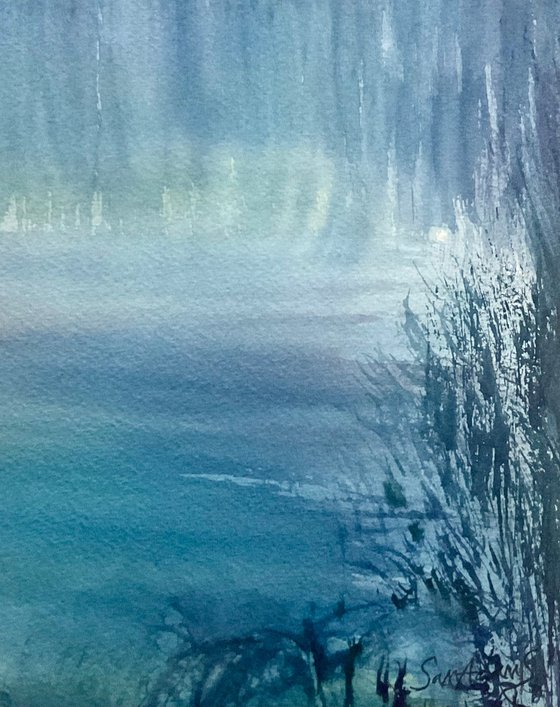 Misty Fonthill lake, Wiltshire