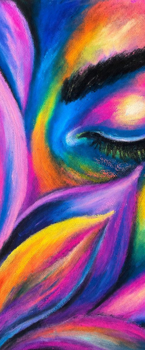 Astral Bloom — Oil Pastel Female eye by Helga Wild