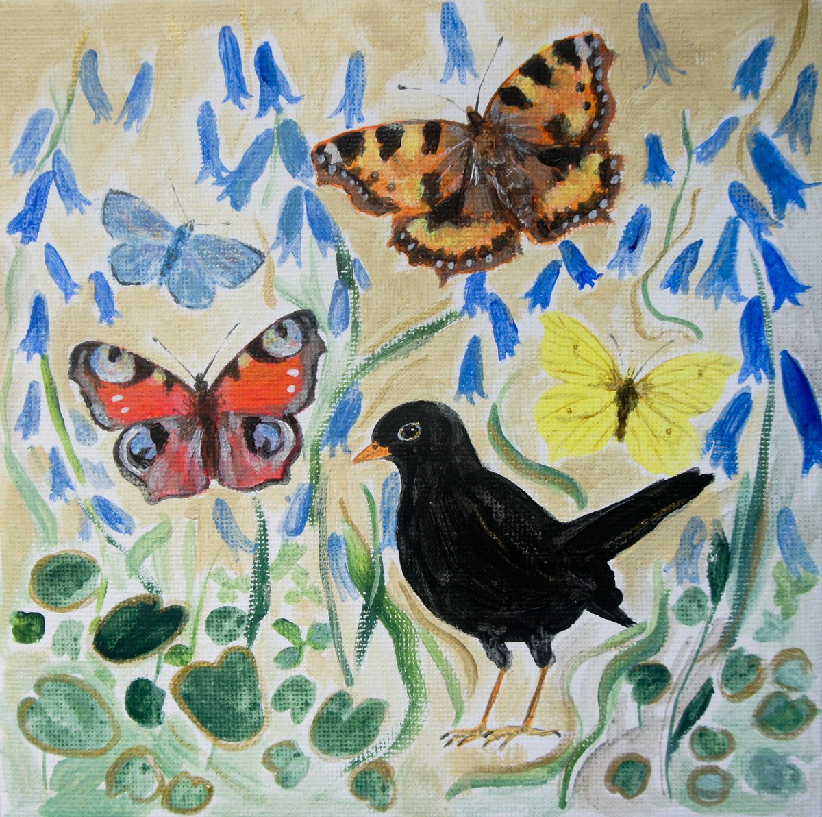 Expressive Animal Acrylic Painting By Victoria Lucy Williams, 6 X 6", May Morning, Original Artwork