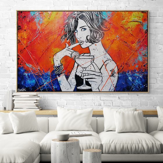 Happy Cocktail Hour 160cm x 100cm Textured Urban Pop Art