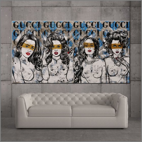 Parading Four 190cm x 100cm Nudes Concrete Industrial Urban Pop Art