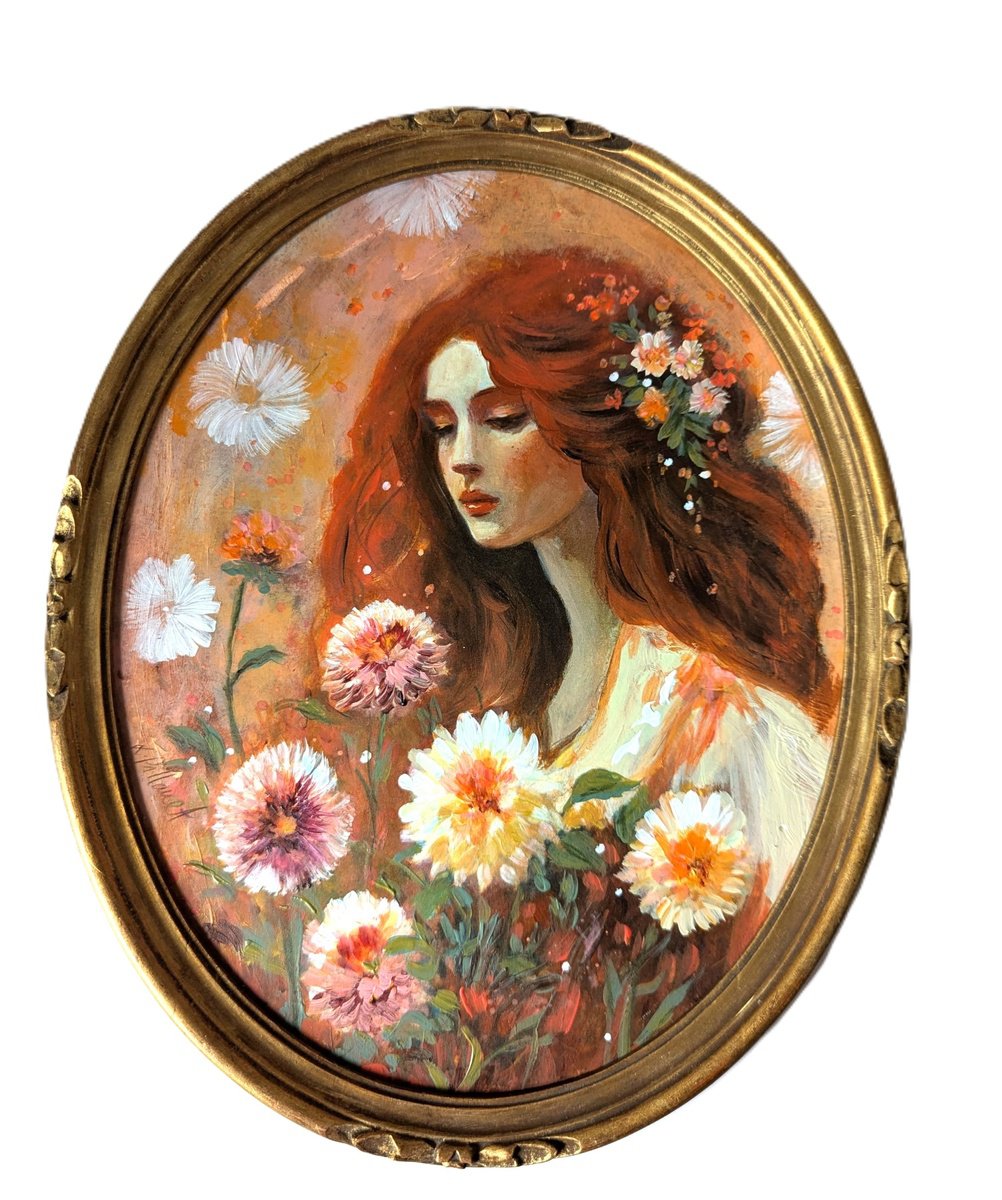 Illustrative Portrait Acrylic Painting By Loetitia Pillault, 10 X 13", Divine Fragrance., Original Artwork