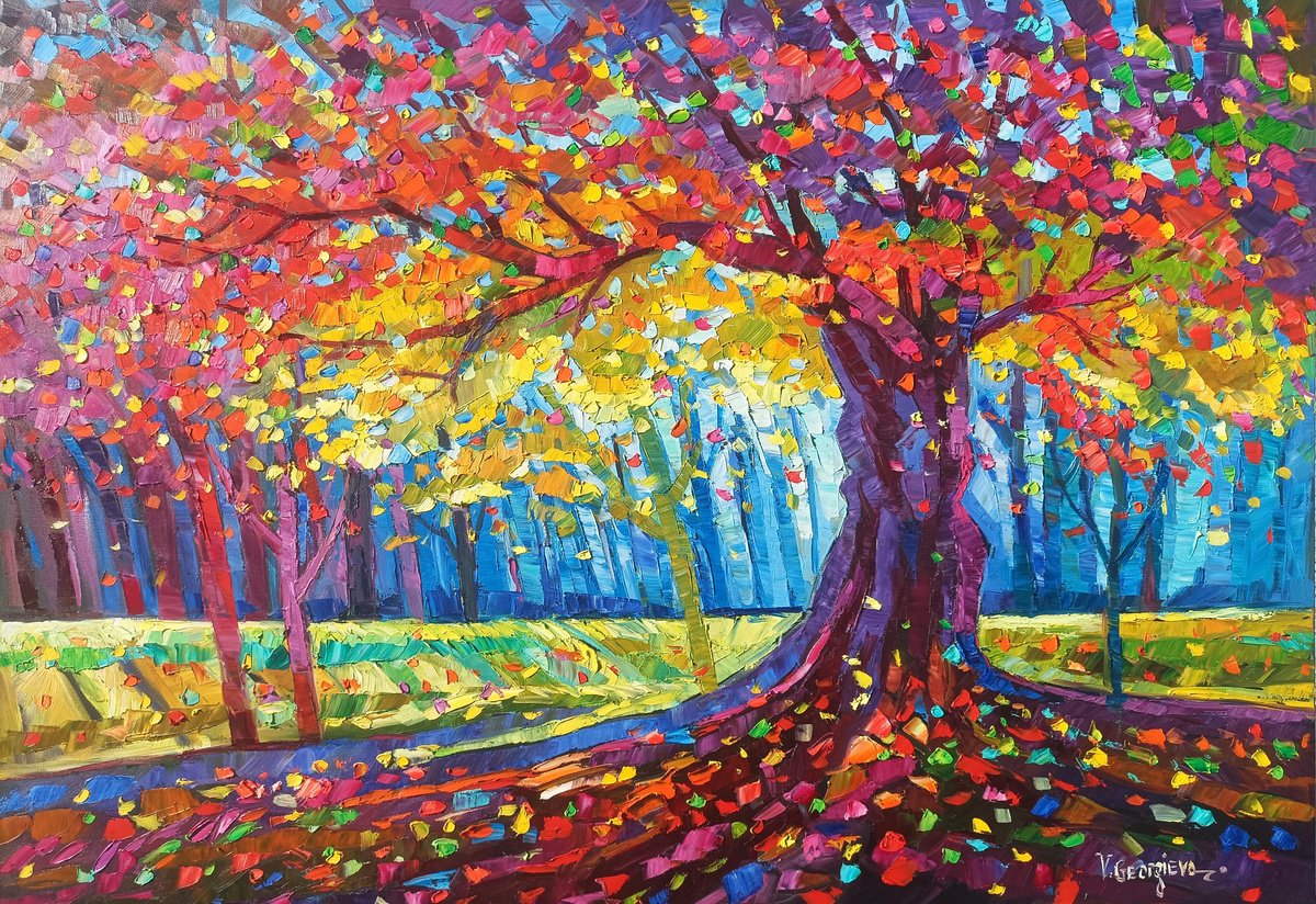 Expressive Oil Painting , Golden Season Tree 6 By Vanya Georgieva, 39 X 28, Artwork For Sale On Artfinder
