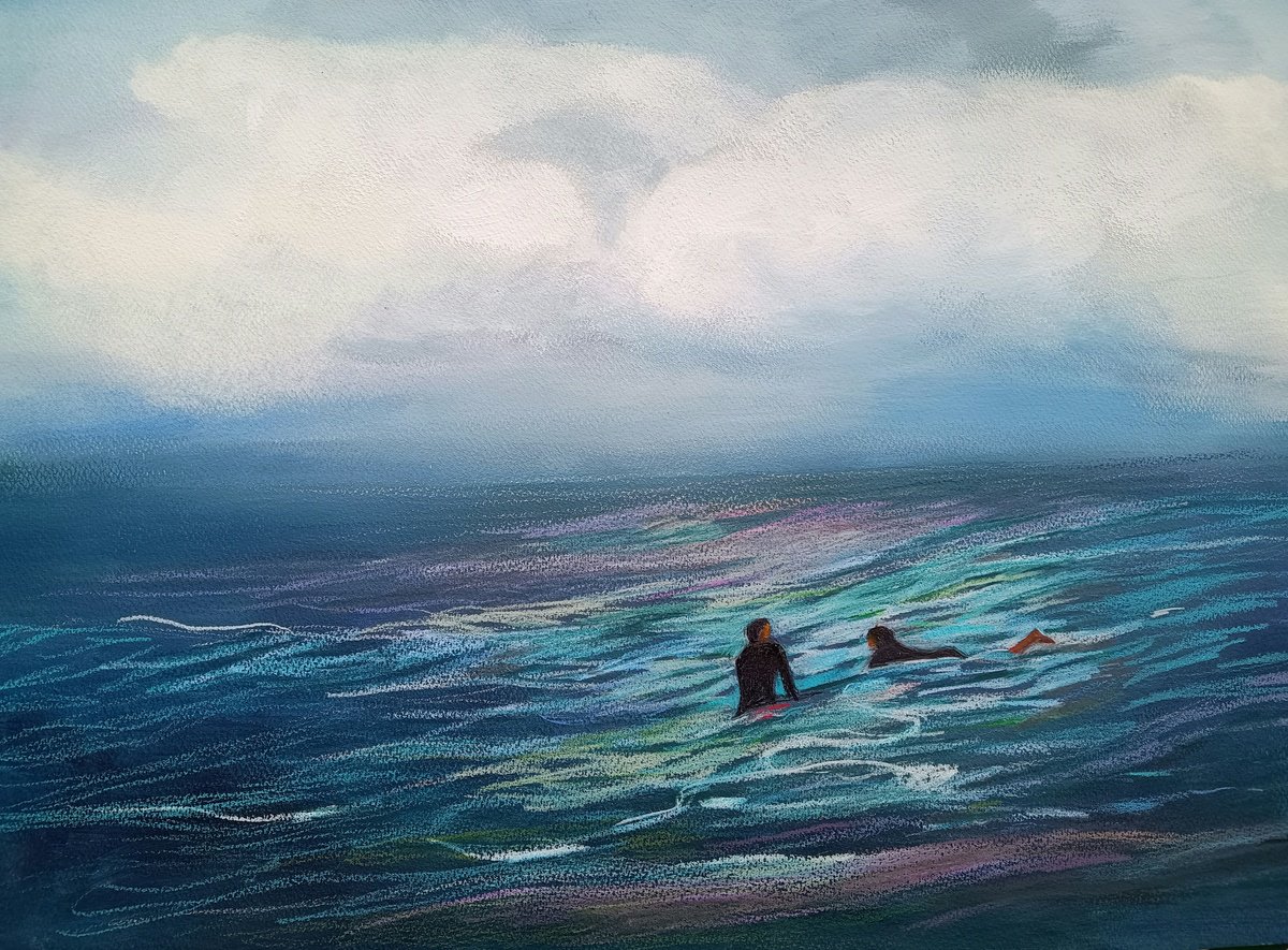 Expressive Landscape Pencil Drawing By Marina Del Pozo, 20 X 14", Waiting, Original Artwork