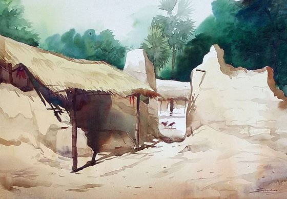 Morning Bengal Village-Watercolor on paper