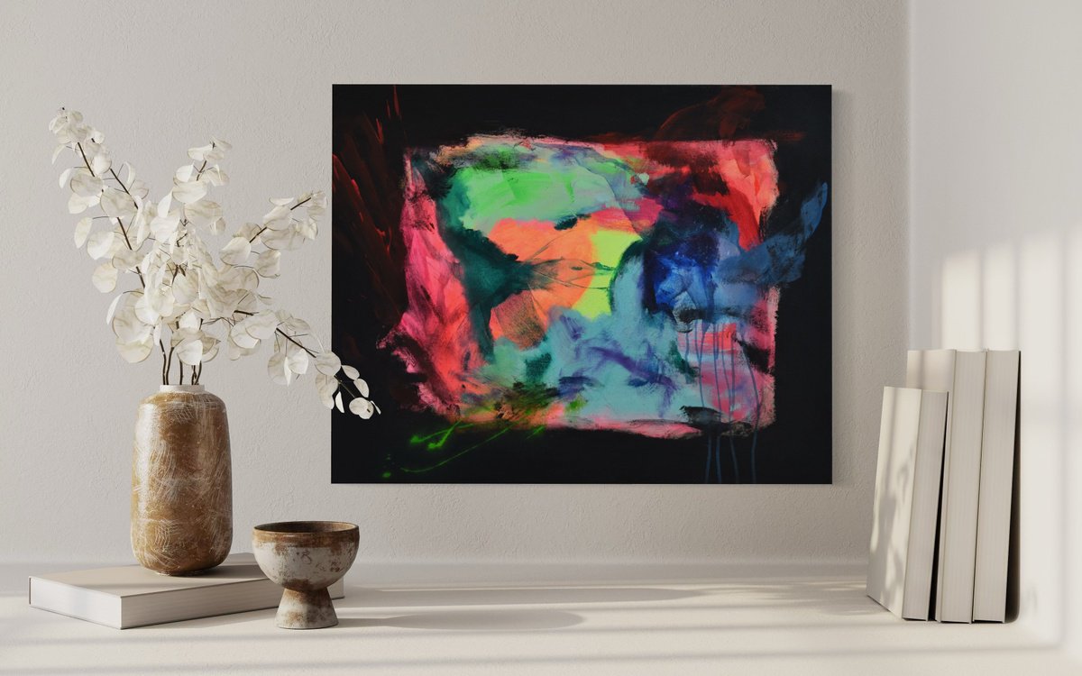 Abstract Acrylic Painting By Sebastian Merk, 39 X 31", Crane, Original Artwork