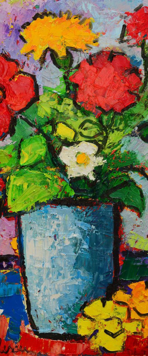 ABSTRACT SUMMER FLORAL IMPRESSION - palette knife oil painting by ANA MARIA EDULESCU