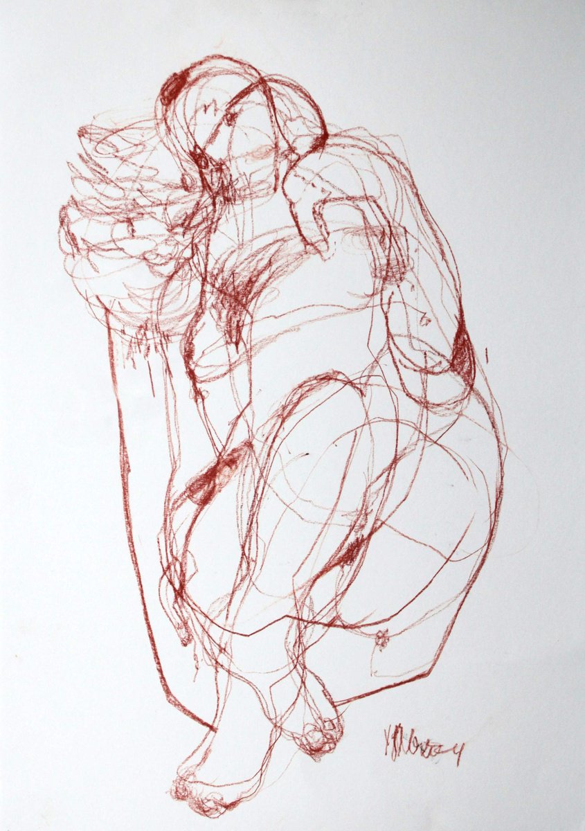 Abstract Portrait Pastel Drawing By Magdalena Morey, 17 X 23", We Folded Into Each Other, Original Artwork