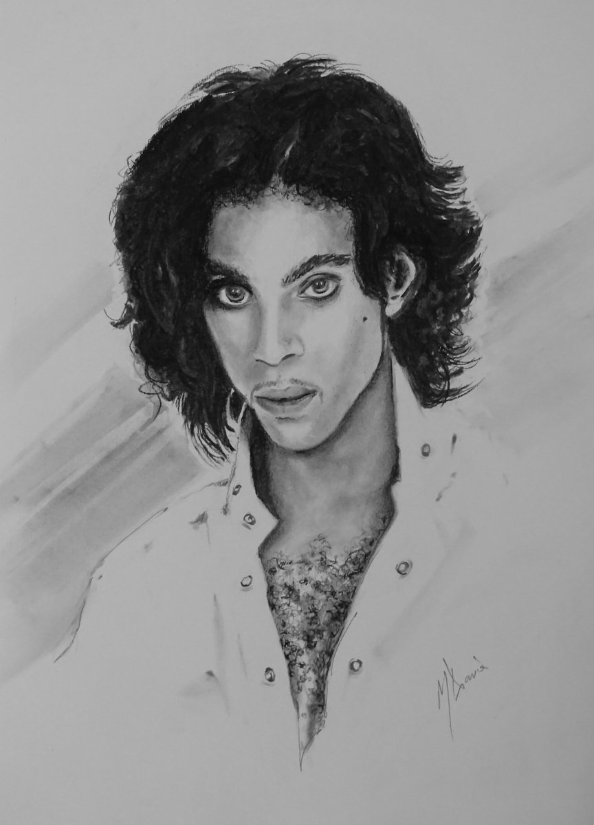 Photorealistic Portrait Charcoal Drawing By Mel Davies Original Art, 12 X 17", Prince, Original Artwork
