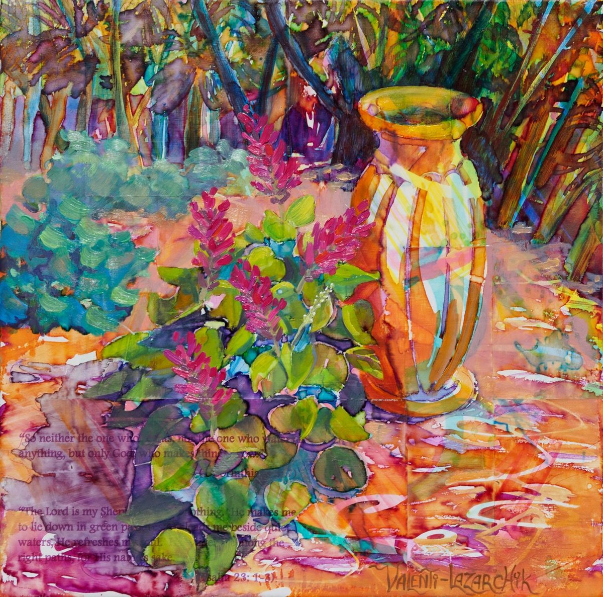 Impressionistic Botanical Painting By Gina Valenti-Lazarchik, 12 X 12, Echoes Of Eden #1, Original Artwork