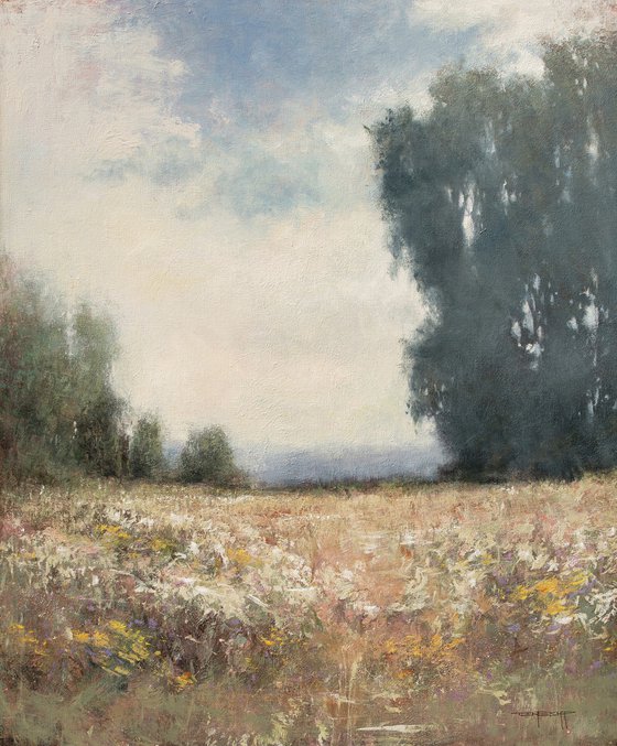 Afternoon Field, flower field landscape Monet style