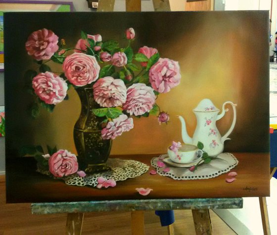 Still life with peonies