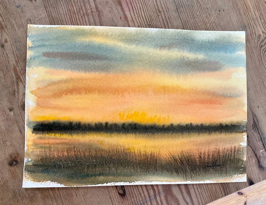 Margaret Marsh Sunset, North Dorset Watercolour by Samantha Adams