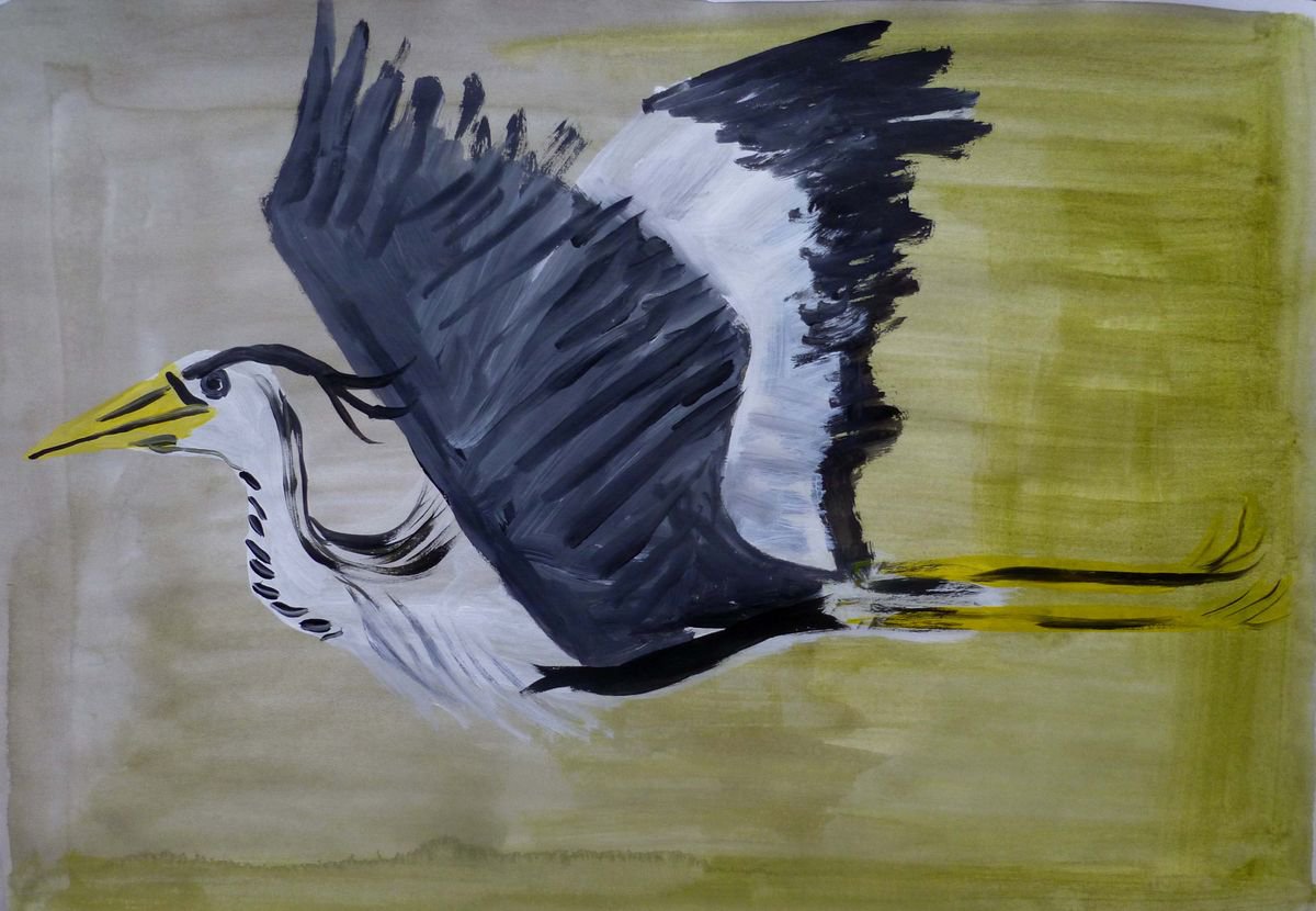 Heron Painting No.6 - Mel Sheppard Original / Signed - A2 Size on Paper by Mel Sheppard