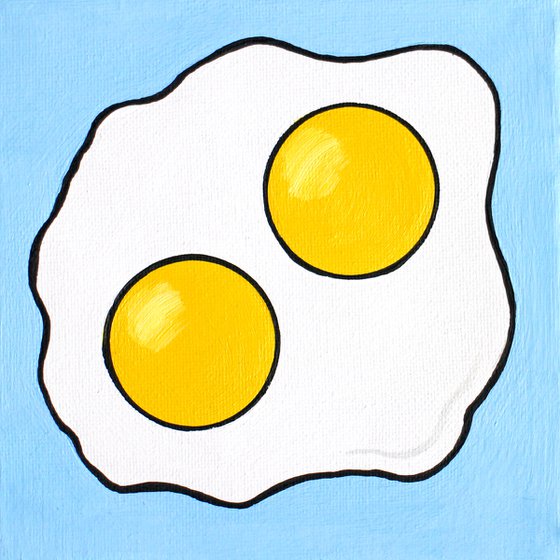 Fried Egg Double Yolk Pop Art Painting On Mini Canvas