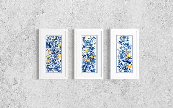 Azul & Citrus Triptych