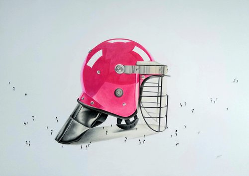Right To Protest: A Pencil Drawing of a Riot Helmet by Daniel Shipton