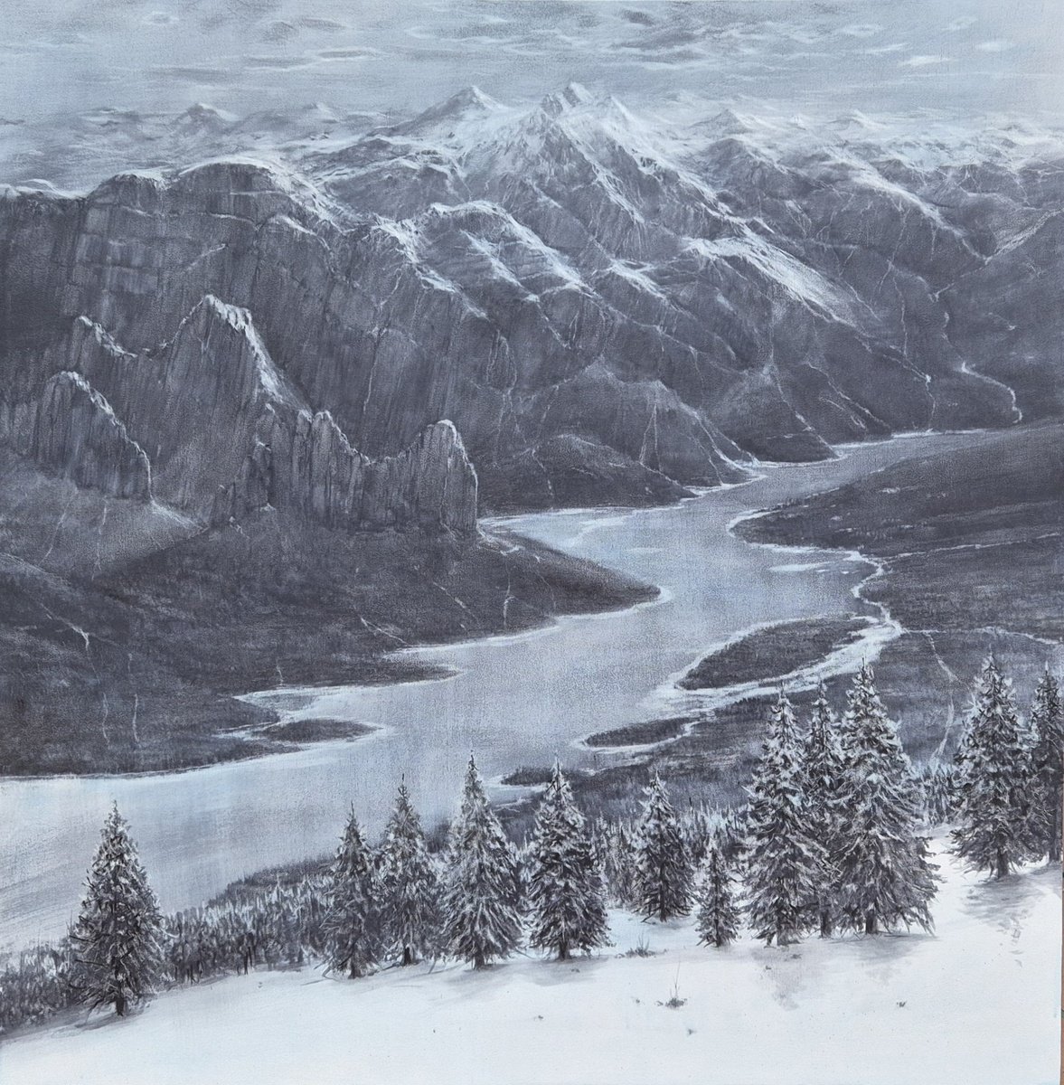 Expressive Landscape Oil Painting By Rafael Carrascal, 31 X 31", Paisaje Imposible 40, Original Artwork