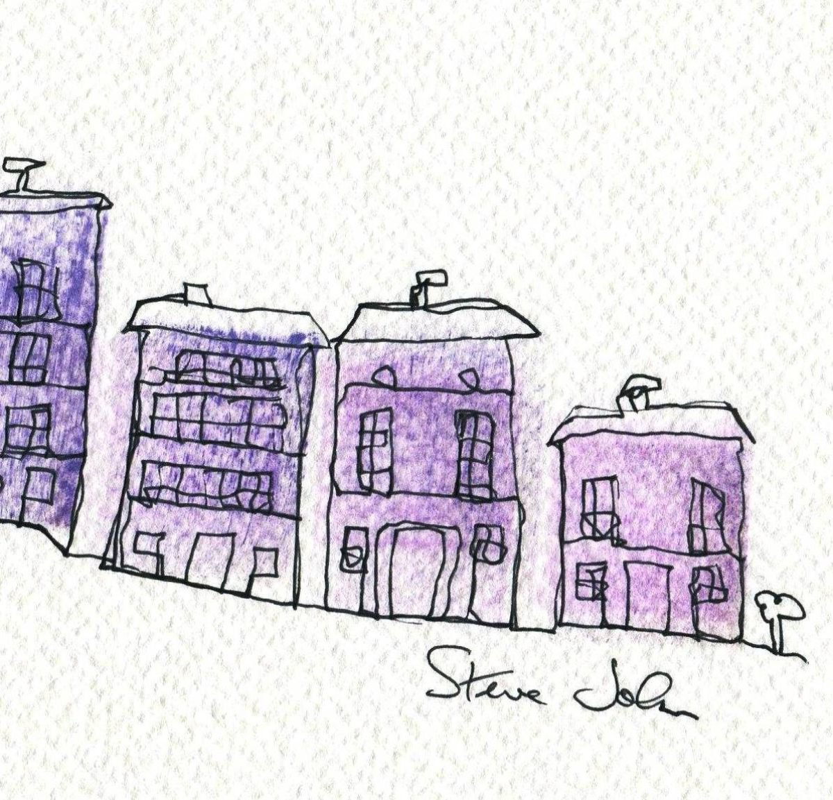 Purple Terrace. Continuous Line drawing. by Steve John