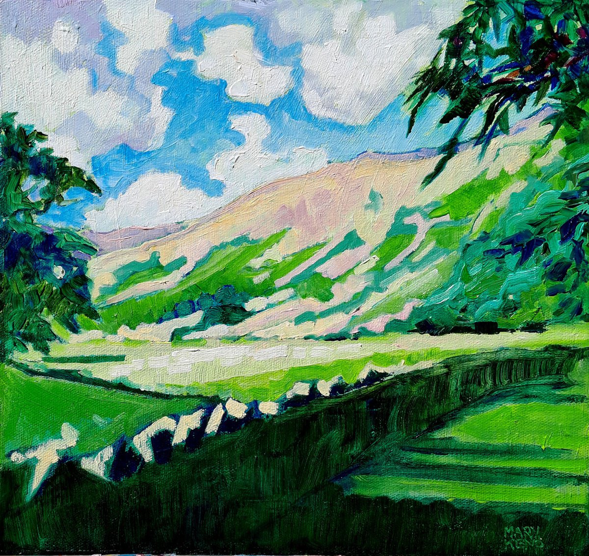 Sunny Hillside By Mary Kemp, 12 X 12, Artwork For Sale On Artfinder