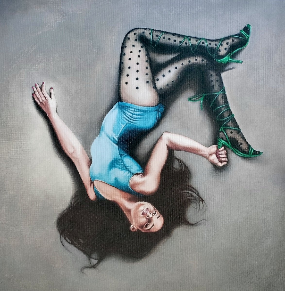 Photorealistic Portrait Oil Painting By Cristina Canamero, 16 X 16, Clock, Original Artwork