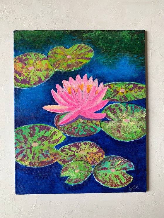 Pink water lily! Water lily pond! Textured art