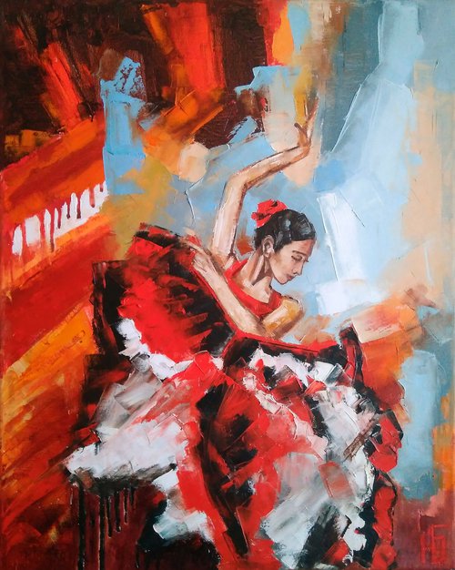 Flamenco dancer 1, Flamenco Painting Original Art Dancer Artwork 40x50 cm by Yulia Berseneva