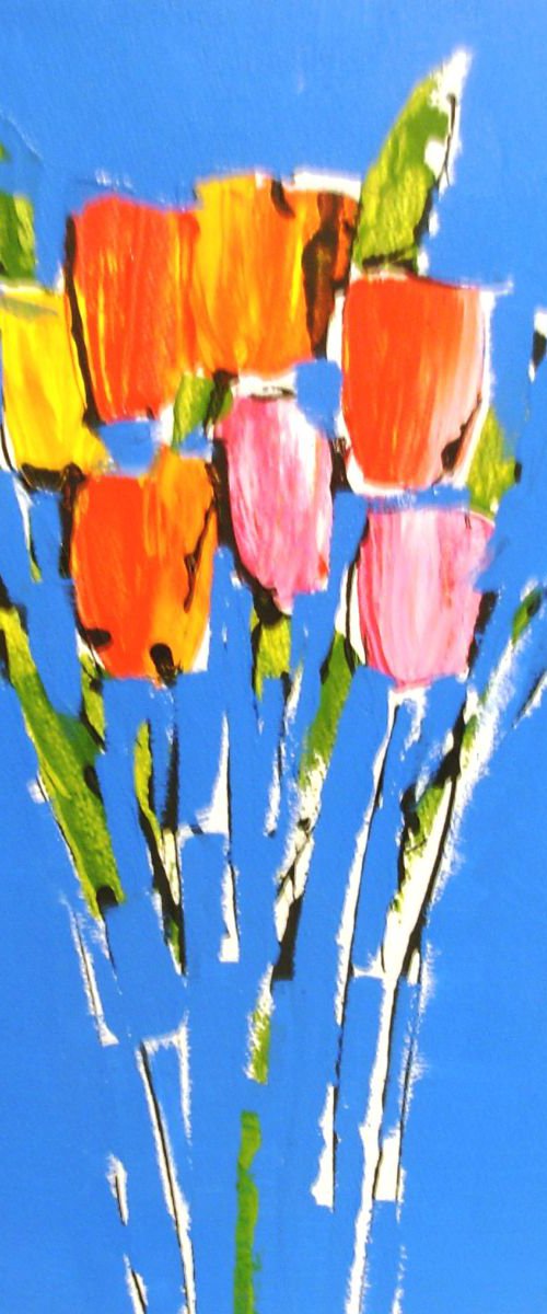 Tulips on Blue by Jan Rippingham