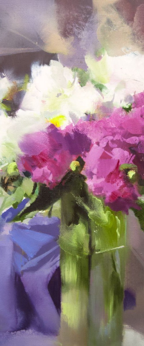 Contemporary Still Life Painting "Peonies in the Sun" by Yuri Pysar