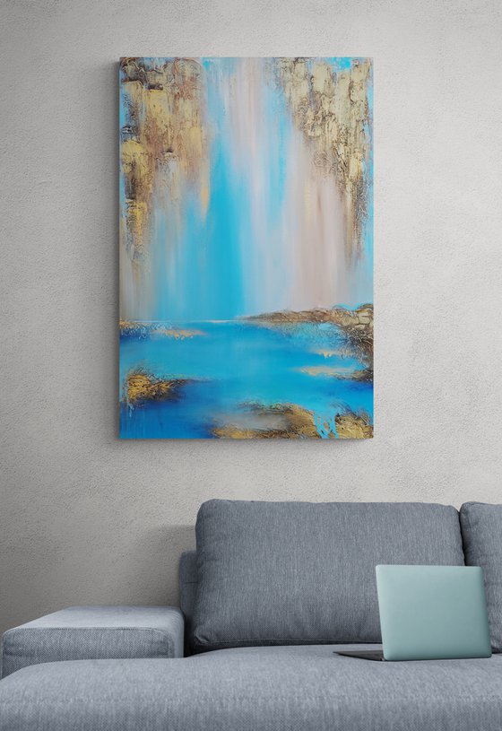 A XL large original modern semi-abstract painting "Shine"