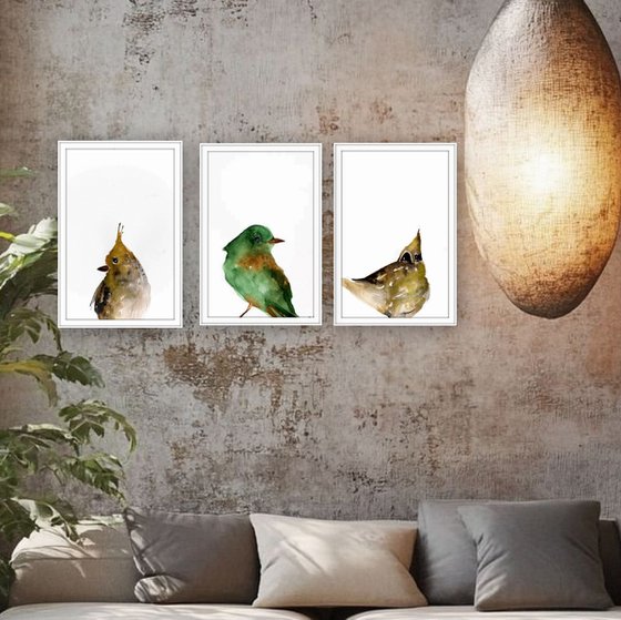 Birds in watercolor. 3 Original Artworks.