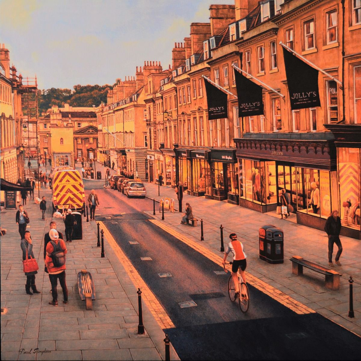 Photorealistic Cityscapes Oil Painting By Paul Simpkins, 18 X 18", Jolly