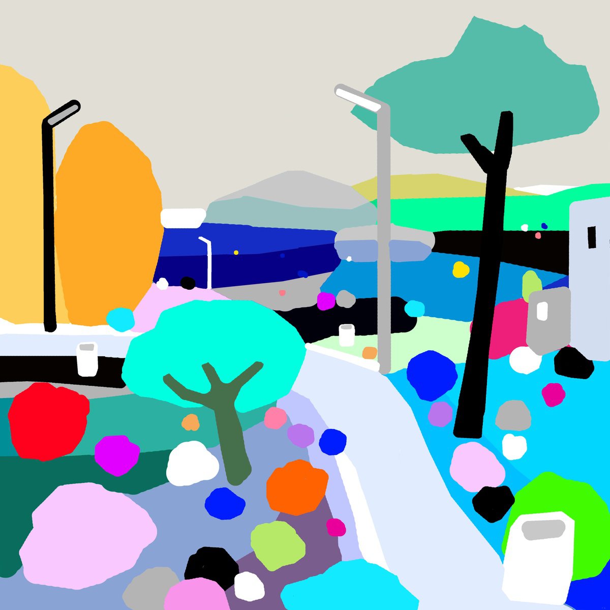 Urban And Pop Landscape Giclee Print By Alejos, 17 X 17, Sea Park, Original Artwork