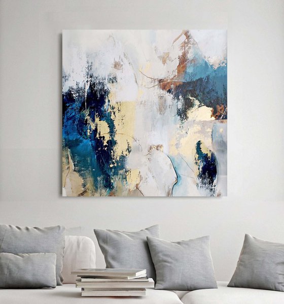 "Sobriety 4" Abstract navy gold acrylic art