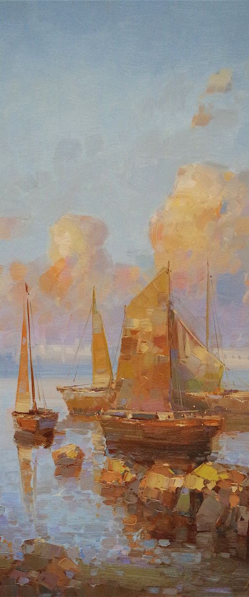 Sailing Boats Original oil painting  Handmade artwork One of a kind Large Size by Vahe Yeremyan