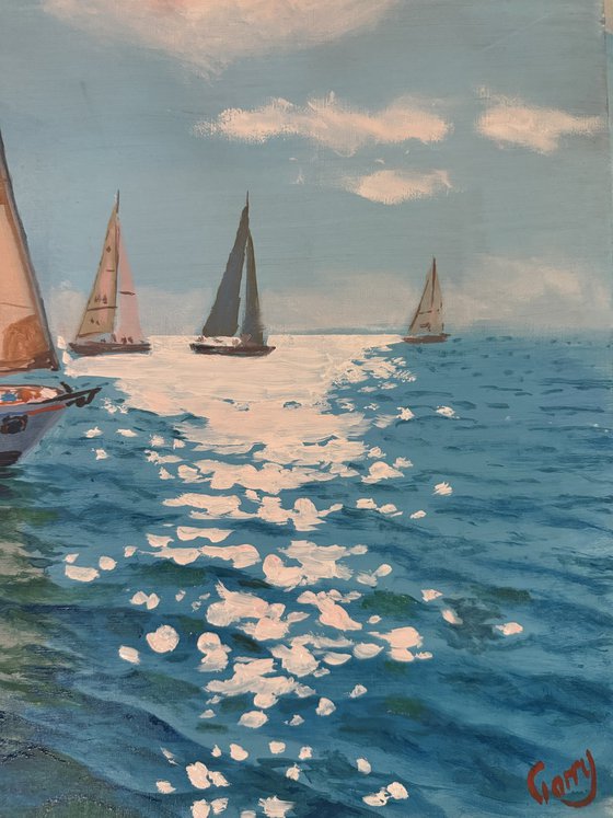 Seascape with Sailboats 45