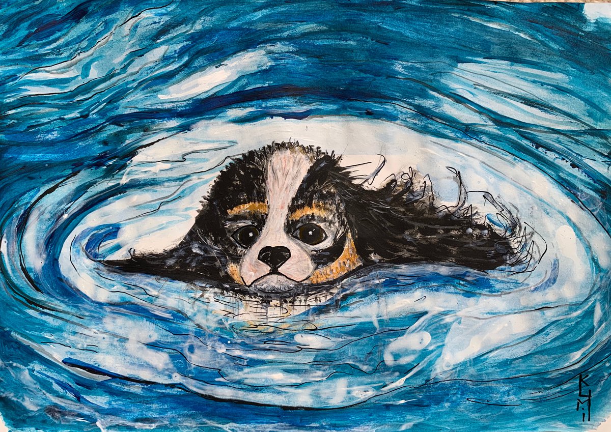 Underwater Wild Animals Painting for Home Decor, Dog Portrait Art Decor, Artfinder Gift Id... by Kumi Muttu