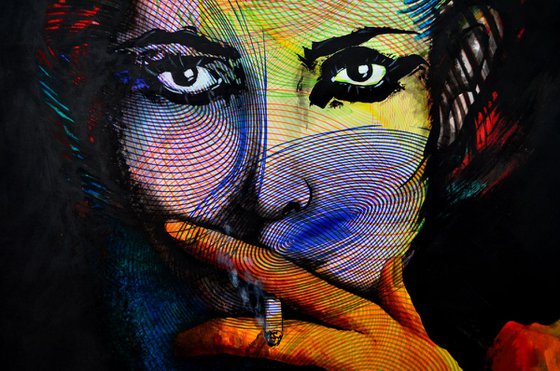 Smoking Girl - Vibrations Mixed Media Original Modern Portrait Art Painting