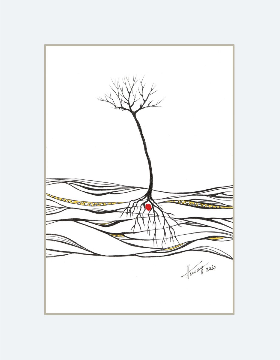 Organic Landscape Ink Drawing By Aniko Hencz, 6 X 8, The Seed 6, Original Artwork