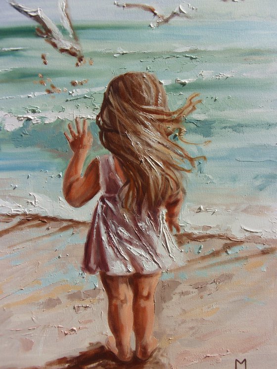 " SEAGULLS ... " original painting palette knife GIFT MODERN URBAN ART OFFICE ART DECOR HOME DECOR GIFT IDEA