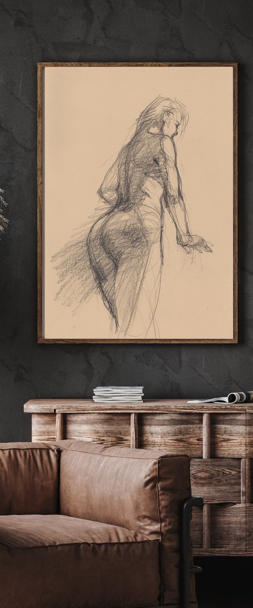 Naked model drawing by Samira Yanushkova