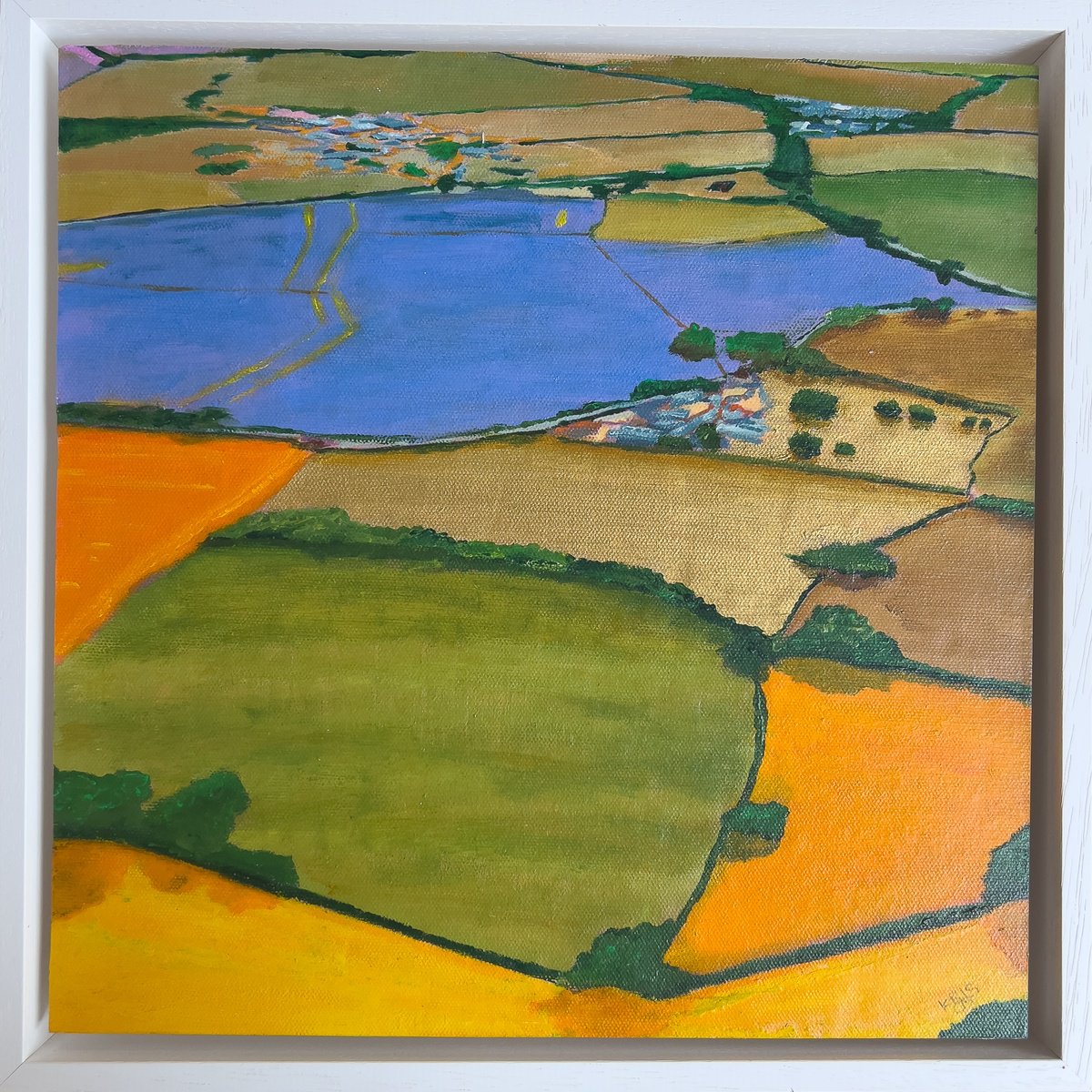 Impressionistic Landscape Acrylic Painting By Km Arts, 13 X 13", Golden Light, Original Artwork