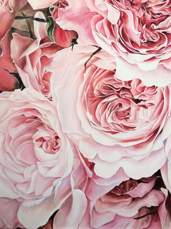 Large oil painting "Peony roses" 80 * 100 cm